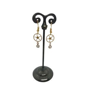 18K Gold Plate Pearl Earrings Watch Gears Parts Academia Steampunk French Hook